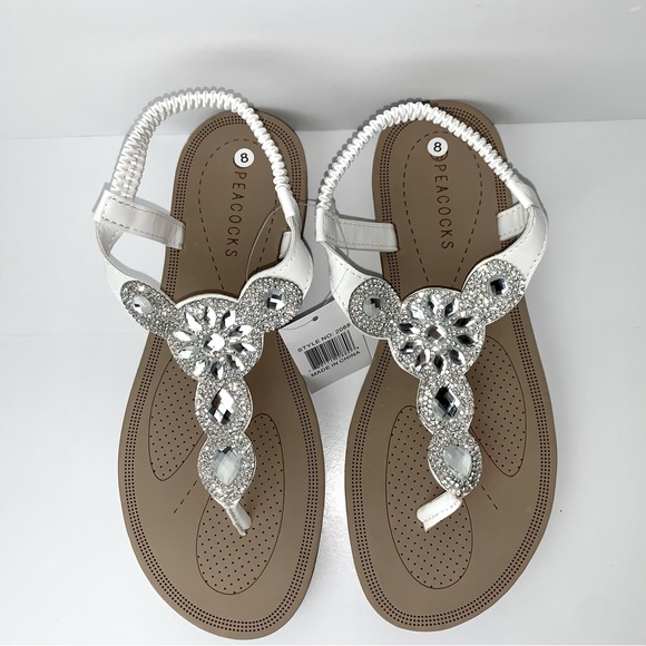 Peacocks | Shoes | Sandals Womens White Wjewel Flat Tstrap Slingback Flip  Flops Size 8 Nwt | Poshmark